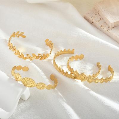 China CLASSIC Leaves Sun Stainless pvd 14k gold faceted open silk thread Hawaiian chain cuff bracelets for sale