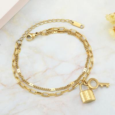 China Ethnic Jewelry Lock Key Bracelets Wholesale Women Stainless Steel Bracelets & Bangles for sale