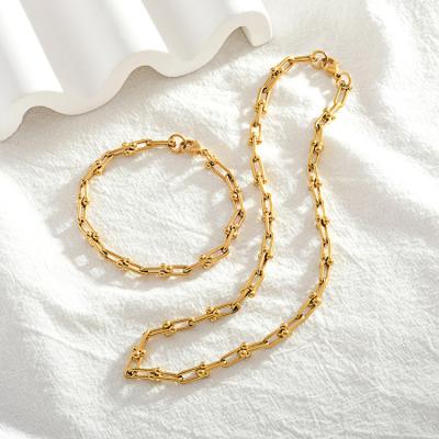 China FASHIONABLE Nontarnish Gold Plated Stainless Steel Paperclip Necklaces and Bracelet Paperclip Chain Necklace for sale