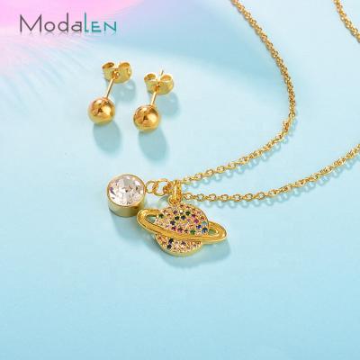 China Modalen CLASSIC Stainless Steel Crystal Planet Chain Woman Cute 18K Gold Plated Pendent Necklace for sale