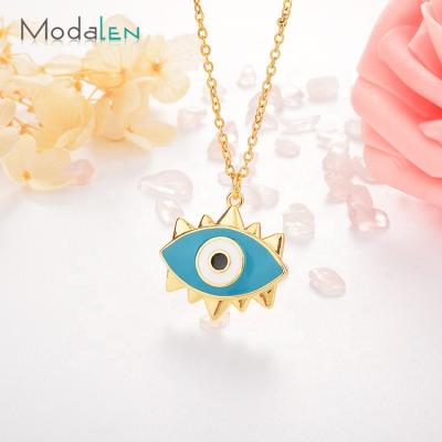 China Charms Enamel Surgical Steel Gold Blue Eye Necklace Modalen Jewelry Pendant Necklace for sale