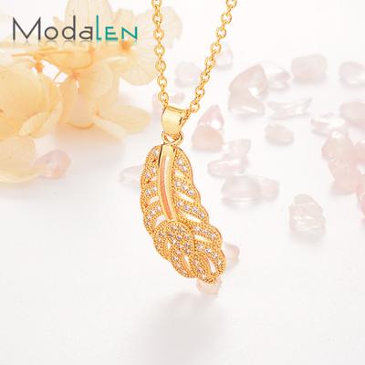 China Charms Necklace Modalen Bling Clear Quartz Feather Stainless Steel Gold Pendant Necklace for sale