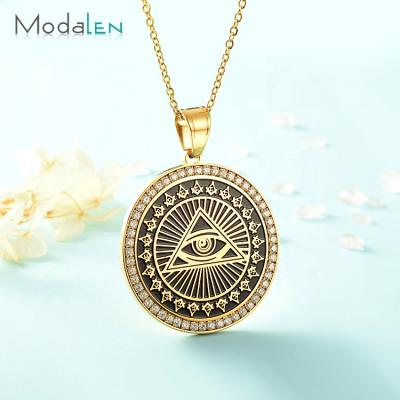 China Custom Modalen Illuminati Stainless Steel Freemason Disc Pendant Necklace for sale