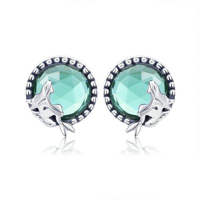 China New Ethnic 925 Sterling Silver Fairy Light Green CZ Stud Earrings Romantic Women Sterling Silver Jewelry SCE383 for sale