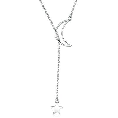 China Wholesale Hyperbole Moon and Star Tales Link 925 Sterling Silver Pendant Necklace Fine Long Chain Jewelry for sale