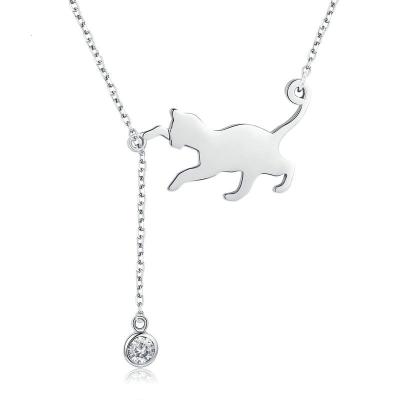 China Wholesale Custom Cat Jewelry Cute 925 Sterling Silver Fashion Hiphop Modalen Necklace for sale