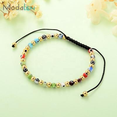 China Wholesale Modalen Steel Stock Jewelry Multi Color Eye Bead Charm Black Adjustable Rope Bracelet for sale