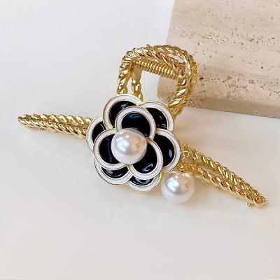 China Elegant Camellia Designer Alloy Pearl Shark Hair Claw Clips Hair Decoration Clips Women Hair Accessories Flower Hair Clips Girls Fashion Headwear for sale