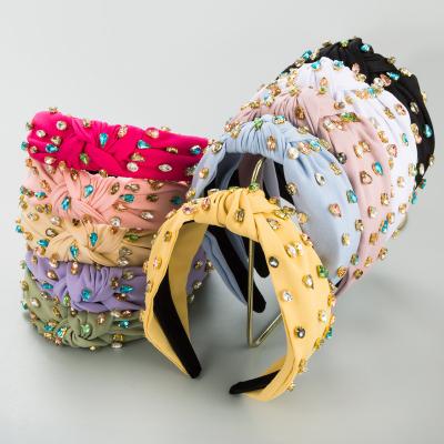 China High Quality Diamond Color Drill Bit Hoop Female Full Knot Hair Decoration New Arrival Fashion Cloth Wide Colorful Designer Inspired for sale