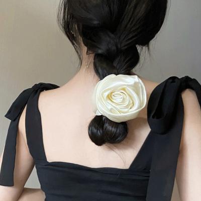 China Hair Accessories 2022 Sweet Women Rose Flower Hair Salon Bulk Romantic Lash Custom Hijab Scrunchies Silk Satin With Scrunchy Logo for sale