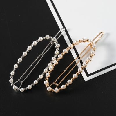 China Hot Selling High Gloss Diamond Pearl Oval Hair Clip Bridal Hair Pins Hair Decoration For Women Widing Hair Accessories Girl Decoration for sale