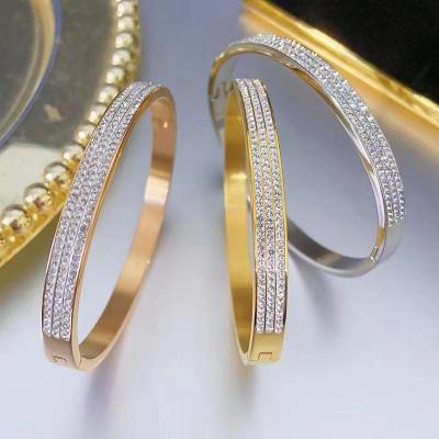 China Full Diamond Luxury Bracelets High Quality Steel Women Bracelet Crystal Rhinestone Rose Gold Bracelet Simple Stainless Fashion Jewelry for sale