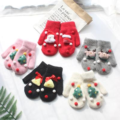 China Keeping Warm New Year Christmas Red Gloves Knitted Santa Claus Elk Winter Gloves Children's Warm Finger Gloves Christmas Gifts for sale