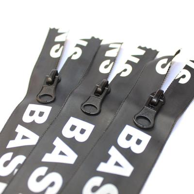 China OEM Brand Printing Waterproof Plastic Logo Narrow End Waterproof Zipper for sale