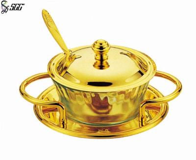 China Gold Plated Tableware Shark fin Soup Bowl / Holder With Spoon for Buffet Wedding for sale