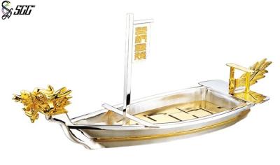 China Sushi Dragon Boat Gold Plated Tableware Dish Plate , Silver Plated Trays for sale