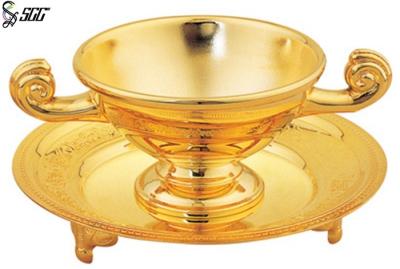 China Triratna Handles Gold Plated Tableware Shark fin Soup Bowl with Lid for sale