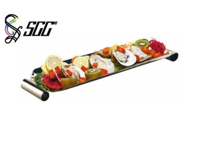 China Stainless Steel 304 Rectangle Serving Tray With Handles For Sushi In the Restaurant for sale