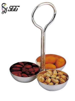 China Silver Plated Nuts Stand With 3 Holders Stainless Steel Flatware For Bar for sale