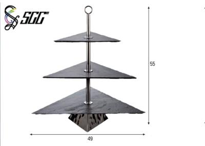 China Abgestufter Kuchen-Stand des Dreieck-Naturschiefer-3, Stärke des Edelstahl-6mm zu verkaufen