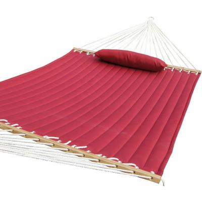 China Modern Quilted Fabric Double Hammock with Hardwood Spreader Bar and Poly Pillow, 55