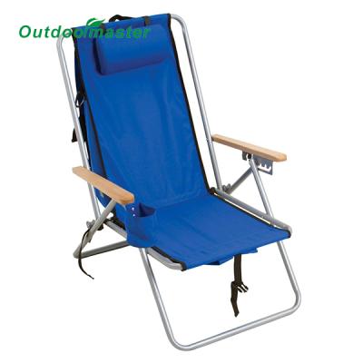 China Leisure 4 Positions Portable Wooden Armrest Steel Backpack Beach Chair for sale