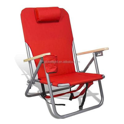 China Red Portable Folding Leisure Backpack Adjustable Beach Chair With Steel Frame for sale