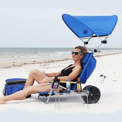 China Portable Eco-freindly Beach Chair w/Wide Wheels Folding Recliner Lounge for Sun Tanning Outdoor Pool w/Lock & Large Storage Pocket for sale