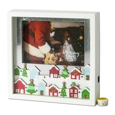 China Factory Wholesale Tabletop Led Light 3D Shadow Box Showcase Picture Frame 9x9 Christmas Home Decor Wooden Picture Table Frames for sale