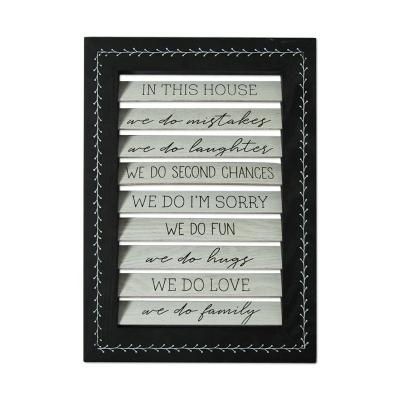 China USA Factory Printed OEM Inspired Signs With Sayings Wood Slots MDF Black Frame For Wall Art Farmhouse Home Decor Shutter Plaque for sale