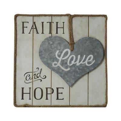 China USA Factory Manufacture Printed Faith Love and Hope Sign 10x10 Wood Plaque for Wall Art Farmhouse Home Decor Wooden Slice Pallet for sale