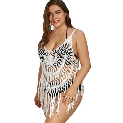 China Summer breathable hot sale handmade crochet solid tassel bikini cover up beach top plus size swimwear for sale