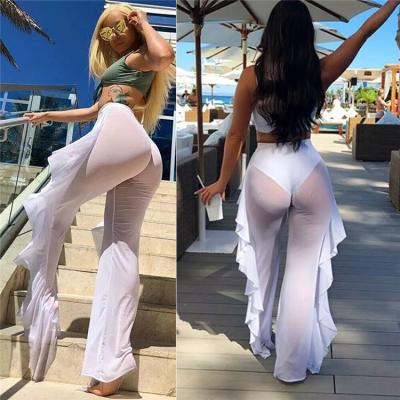 China Breathable Plus Size Long Lace Bathing Suit Chiffon Bikini Beach Wear Women Sheer Waist Beach Pants Top for sale