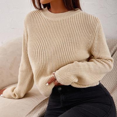 China Wholesale Girls Anti-wrinkle 2021 New Arrivals Anti-wrinkle Madame Apricot Office Casual Winter Wear Soft Lively Crewneck Long Sleeves Sweater for sale