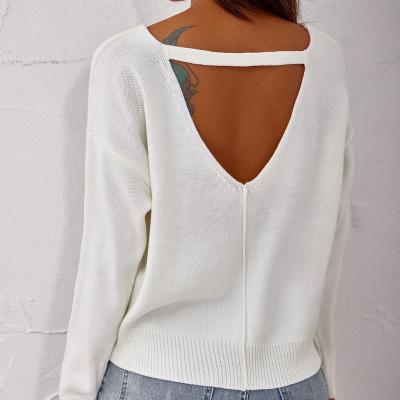 China Wholesale New Arrivals Anti-wrinkle 2021 Girl Casual Elegant Sexy Backless Sweater Women's White V-neck Sheath Long Sweater Winter Clothes for sale