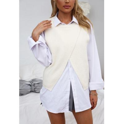 China Wholesale Anti-wrinkle 2021 New Arrivals Design Women's Vest Knitting Sleeveless Sexy Crop Pullovers Sweater Top White Split Vest Top for sale