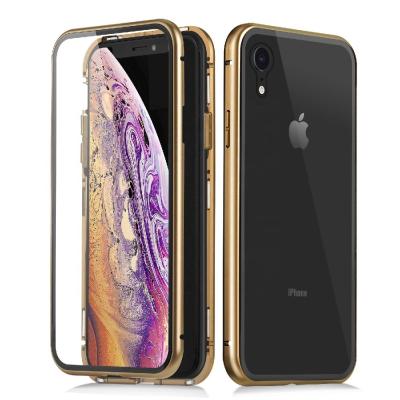 China Full Protection Alloy Magnetic Adsorption Case For iPhone Xr Case With Built-in Protector And Screen Glass On The Back for sale