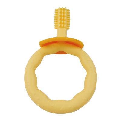 China Milk Tooth Baby Training Silicone Toothbrush Clean Infant Grind Circle Teether Kids Silicon Teethers for sale