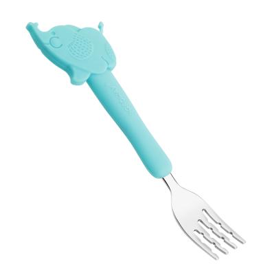 China Food Grade BPA Silicone Stainless Steel Toddler Free Fork Animal Shape Pocket BPA Free Spoon For Baby for sale