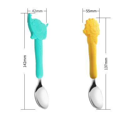 China Stainless Steel Food Grade Silicone BPA Free Spoon Infant Animal Pouch BPA Free Shape Spoon For Baby Low MOQ for sale