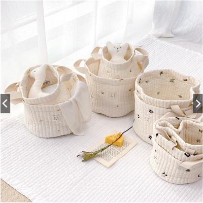 China Custom Eco-friendly Cotton Baby Cartoon Toys Folding Storage Basket Bag Multifunctional Basket for Magazine Diaper Covers Bedding for sale