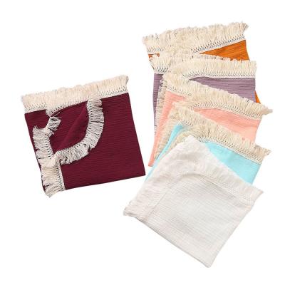 China Wholesale Viable Muslin Cotton Newborn Tassel Wrap Blanket Baby Double Layer Gauze Solid Colors Soft Crib Cover Blanket for sale