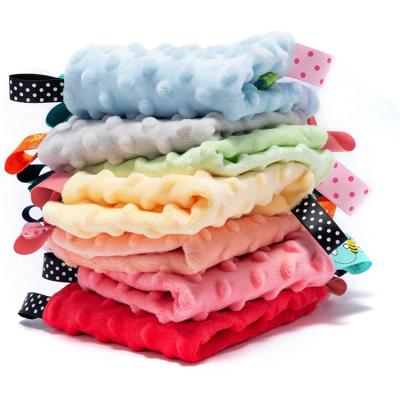 China Factory Fashionable Soothing Toy Soft Baby Appease Towel Minky Sensory Safety Blanket with Tags for sale