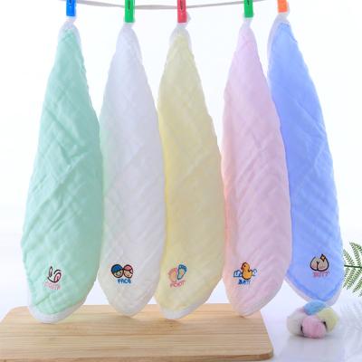 China Baby 100% Custom Made Child Safe Cotton Muslin Baby Face Towels 6 Layers Muslin Towels Cartoon Embroidery Muslin Washcloth for sale