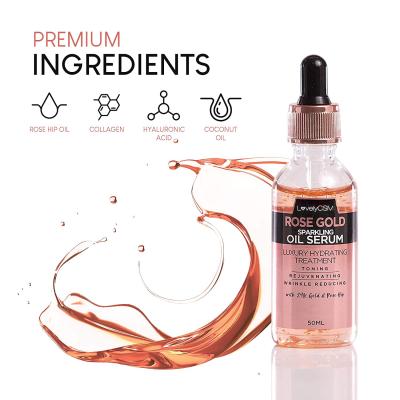 China Wholesale 24k Natural Pink Whitening Rose Gold Collagen Serum Hyaluronic Acid Moisturizing Whitening Vitamin C 24 Carat 24k Gold Serum for sale