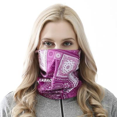 China Eco-Friendly Recyclable JB Polishes Customized Magic Paisley Face Mask Warmer Heat Transfer Bandana Elastic Purple Headwear for sale