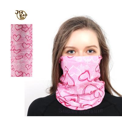 China Custom Made Eco-Friendly Recyclable Seamless Cuff Love Pink Hijab Scarf Women Scarves Face Mask Biker Bandanas Neck for sale