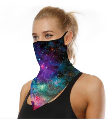 China European And American Ice Tube Galaxy Face Scarf Triangle Style Neck Cuff Silk Face Cover With Earrings Breathable Bandana for sale