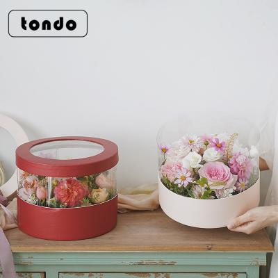 China Handmade Tondo PVC Transparent Flower Gift Box Korean Round Bouquet Flower Box With Window for sale