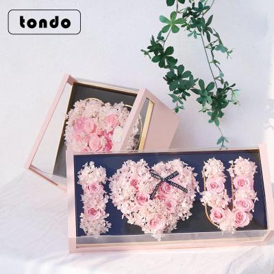 China Tondo Handmade Stock Luxury Clear Acrylic Box Square I Love You Shaped Flower Boxes for sale